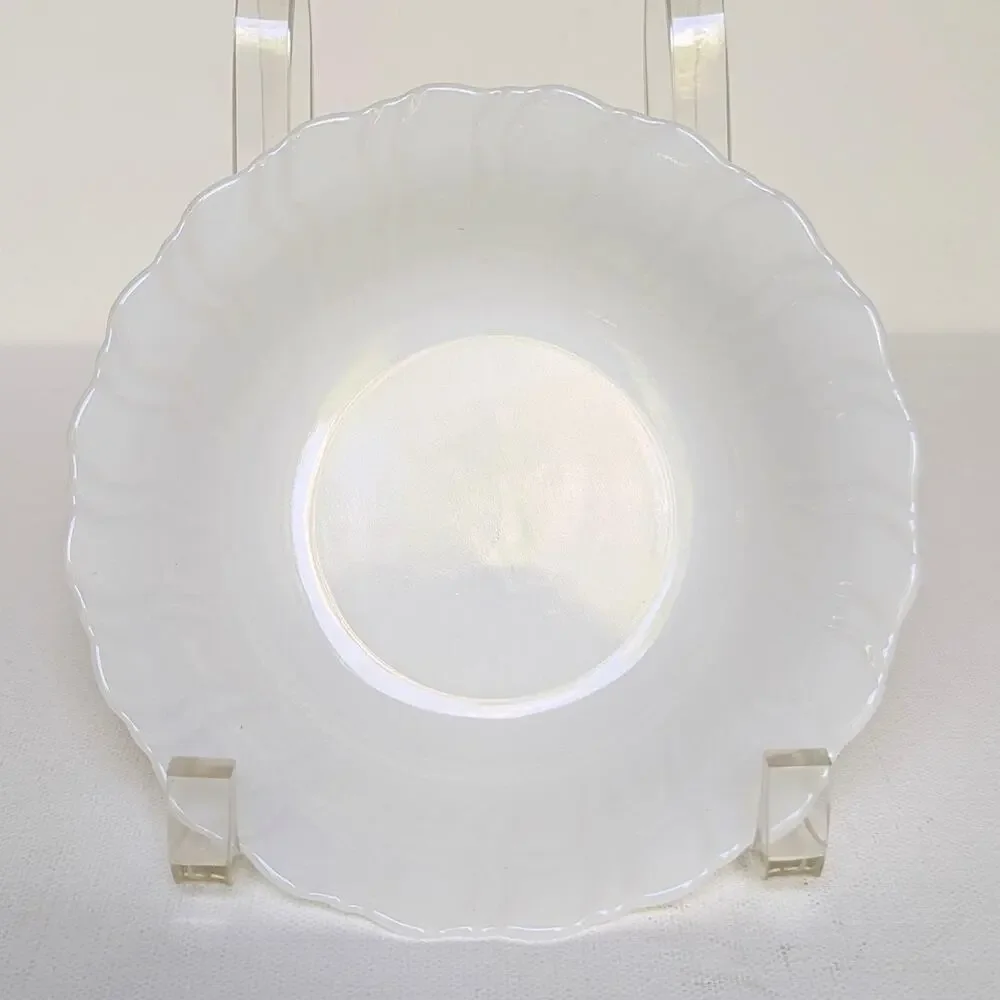 Vintage 1950s CorningWare Milk Glass Bowls – White Opalescent Swirl Princess